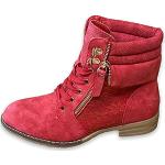 SDS Damen Stiefeletten Schnürer Boots - Stiefel mit Reißverschluss - Schnürstiefeletten Women Herbst Frühling Spitzen-Optik - W160 Rot Größe 39