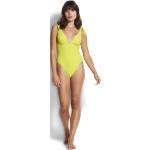 Reduzierte Gelbe Gepunktete Vintage Seafolly Badeanzüge mit hohem Beinausschnitt aus Frottee für Damen Größe S für den für den Sommer 
