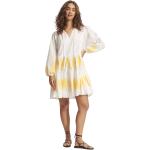 Gelbe Bestickte Vintage 3/4-ärmelige Seafolly Corsica V-Ausschnitt Stufenkleider aus Baumwolle für Damen Größe S für den für den Sommer 