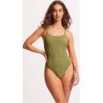 Reduzierte Olivgrüne Seafolly Badeanzüge mit hohem Beinausschnitt aus Nylon Handwäsche für Damen 