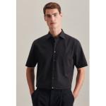 Reduzierte Schwarze Kurzärmelige Seidensticker Nachhaltige Kentkragen Hemden mit Kent-Kragen aus Baumwolle für Herren Übergrößen 