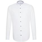 Weiße Unifarbene Langärmelige Seidensticker Stehkragen Stehkragenhemden aus Baumwolle für Herren 