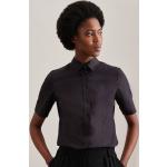 Reduzierte Schwarze Unifarbene Kurzärmelige Seidensticker schwarze Rose Nachhaltige Hemdblusen aus Baumwolle für Damen 