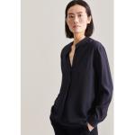 Reduzierte Dunkelblaue Unifarbene Langärmelige Seidensticker schwarze Rose Nachhaltige Tunika-Blusen aus Viskose für Damen Größe XS 