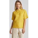 Gelbe Unifarbene Halblangärmelige Seidensticker Nachhaltige Hemdblusen aus Leinen für Damen Größe L 