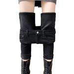 Schwarze Atmungsaktive Skinny Jeans aus Fleece für Damen für den für den Winter 
