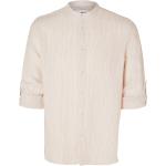 Rosa Langärmelige Selected Stehkragen Stehkragenhemden mit Knopf aus Leinen für Herren Größe XL für den für den Sommer 