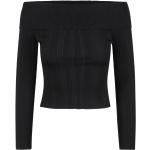 Schwarze Langärmelige self-portrait Schulterfreie Rippshirts aus Polyamid enganliegend für Damen Größe M 