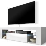 Selsey - BIANKO - TV-Lowboard stehend in Weiß Matt/Weiß Hochglanz mit Klappe und LED-Beleuchtung, 140 cm