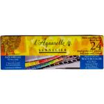 Sennelier Aquarellfarbe - Set mit 24 halben Naepfchen N131606 Metallkasten