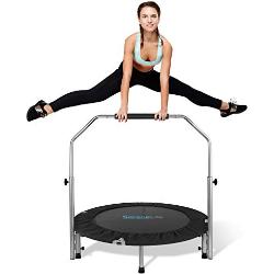SereneLife SLSPT438 Tragbares Fitness-Rebounder, 76,2 cm, Jumping-Aerobic-Workout, Mini-Trampolin für Erwachsene, mit verstellbarem Lenker, Feder, faltbares Übungstrampolin bis zu 100 kg
