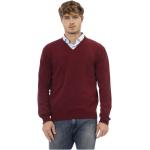 Reduzierte Burgundfarbene Bestickte Sergio Tacchini V-Ausschnitt Herrensweatshirts aus Wolle Größe XL 