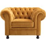 Gelbe Barocke Chesterfield Sessel aus Holz 