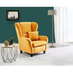 Sessel, Ohrensessel mit Zierkissen in gold-gelbem Samt bezogen, Füße schwarz, Maße : B/H/T ca. 90/98/76 cm