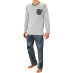Blaue Karo Pyjamas lang ohne Verschluss aus Baumwolle für Herren Größe 4 XL Große Größen 2-teilig für den für den Herbst 