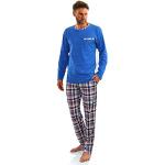 Blaue Karo Pyjamas lang ohne Verschluss aus Baumwolle für Herren Größe XXL 2-teilig für den für den Herbst 