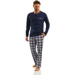 Dunkelblaue Karo Pyjamas lang ohne Verschluss aus Baumwolle für Herren Größe XL 2-teilig für den für den Herbst 