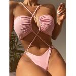 Rosa Sexy Bandeau Badeanzüge für Damen Größe L 1-teilig für den für den Sommer 
