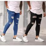 Schwarze Hip Hop Ripped Jeans & Zerrissene Jeans mit Reißverschluss aus Denim für Herren Größe 3 XL für den für den Frühling 