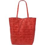 Rote Geflochtene Lederhandtaschen mit Reißverschluss aus Rindsleder mit Innentaschen für Damen 