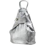 Silberne City-Rucksäcke mit Reißverschluss aus Rindsleder für Damen 