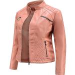 Pinke Winddichte Atmungsaktive Biker-Lederjacken mit Reißverschluss aus Leder für Damen Größe 3 XL 