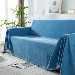 Sofa überwurfdecke für 2-/3-/4-Sitzer, sofaüberwurf Decke Couch überwurf Baumwolle Waschbar Anti-rutsch Schmutzabweisend Kissen couchdecke überwurf Nahtlos mit Quasten(180 x 260 cm, blau)