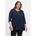 Marineblaue Elegante Halblangärmelige Sheego V-Ausschnitt Blusenshirts & Schlusen aus Jersey für Damen Größe 3 XL Große Größen 