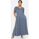 Stahlblaue Unifarbene Kurzärmelige Sheego Maxi V-Ausschnitt Lange Abendkleider aus Viskose für Damen Große Größen 