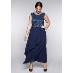 Marineblaue Unifarbene Ärmellose Sheego Maxi Rundhals-Ausschnitt Lange Abendkleider aus Polyamid für Damen Größe XXL Große Größen 
