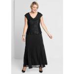 Schwarze Unifarbene Ärmellose Sheego Maxi V-Ausschnitt Lange Abendkleider aus Polyamid enganliegend für Damen Größe XL Große Größen 