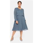 Stahlblaue Langärmelige Sheego V-Ausschnitt Chiffon-Abendkleider durchsichtig aus Chiffon für Damen Größe 3 XL Große Größen für den für den Sommer 