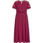 Pinke Elegante Halblangärmelige Maxi Rundhals-Ausschnitt Spitzenkleider mit Glitzer aus Baumwollmischung für Damen Größe L Große Größen 