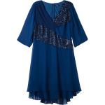 Blaue 3/4-ärmelige V-Ausschnitt Chiffon-Abendkleider mit Pailletten mit Reißverschluss aus Chiffon für Damen Größe XL Große Größen 