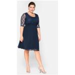 Marineblaue Elegante Sheego Midi Chiffon-Abendkleider mit Reißverschluss aus Chiffon für Damen Größe 3 XL Große Größen für den für den Sommer 