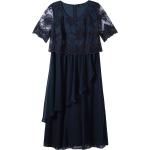 Mitternachtsblaue Bestickte Elegante Maxi Lange Abendkleider durchsichtig mit Reißverschluss aus Mesh für Damen Größe L Große Größen 