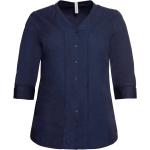 Marineblaue 3/4-ärmelige Nachhaltige V-Ausschnitt Festliche Blusen aus Baumwolle für Damen Größe M Große Größen 