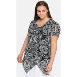 Schwarze Kurzärmelige Sheego V-Ausschnitt Tunika-Blusen aus Chiffon für Damen Größe XXL Große Größen 