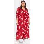 Reduzierte Rote 3/4-ärmelige Blumen Sheego Maxi V-Ausschnitt Sommerkleider Gesmokte aus Viskose für Damen Größe 3 XL Große Größen 