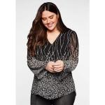 Schwarze Langärmelige Sheego V-Ausschnitt Tunika-Blusen aus Chiffon für Damen Größe 3 XL Große Größen für den für den Sommer 