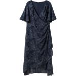 Mitternachtsblaue Elegante V-Ausschnitt Wickelkleider durchsichtig mit Reißverschluss aus Chiffon für Damen Übergrößen Große Größen für den für den Winter 