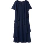 Marineblaue Elegante V-Ausschnitt Abendkleider A-Linie mit Reißverschluss für Damen Größe L Große Größen 