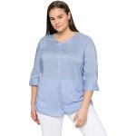 Reduzierte Blaue Unifarbene 3/4-ärmelige Sheego V-Ausschnitt Transparente Blusen & durchsichtige Blusen mit Knopf für Damen Größe XL Große Größen 