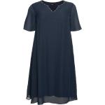 Blaue Elegante Sheego Rundhals-Ausschnitt Chiffon-Abendkleider mit Strass aus Jersey für Damen Größe L Große Größen 