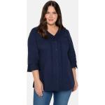 Reduzierte Blaue 3/4-ärmelige Sheego V-Ausschnitt Festliche Blusen aus Spitze für Damen Größe L Große Größen 