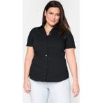 Schwarze Unifarbene Kurzärmelige Sheego Hemdblusen aus Polyamid für Damen Größe 3 XL Große Größen 