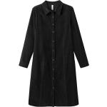 Schwarze Langärmelige Taillierte Kleider mit Knopf aus Baumwolle für Damen Größe L Große Größen 
