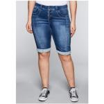 Blaue Sheego Denim Jeans-Bermudas mit Knopf aus Denim für Damen Größe 3 XL Große Größen 