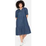 Blaue Unifarbene Kurzärmelige Sheego Denim V-Ausschnitt Sommerkleider aus Baumwolle für Damen Größe 3 XL Große Größen 