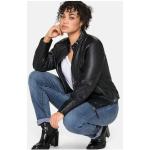 Schwarze Sheego Stehkragen Übergangsjacken mit Reißverschluss aus Leder enganliegend für Damen Größe XXL Große Größen für den für den Winter 